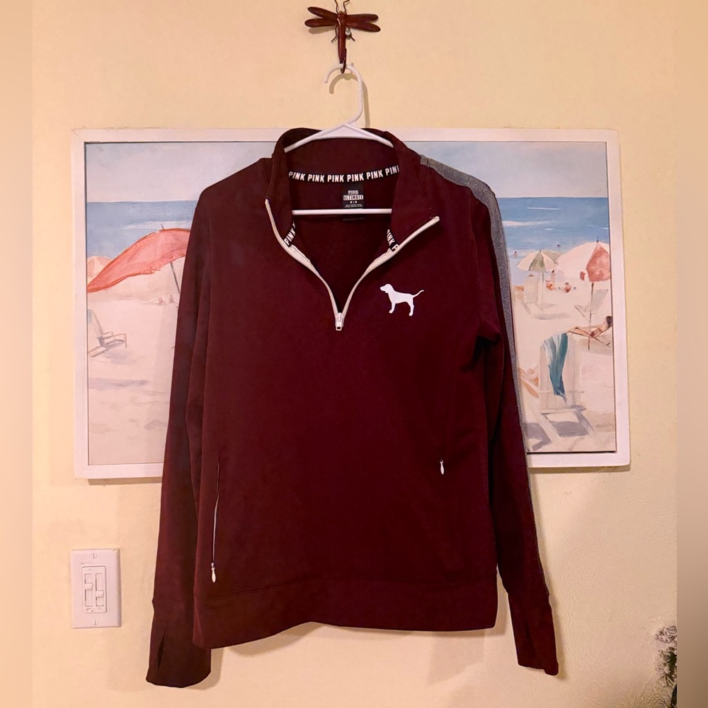 PINK Victoria's Secret Maroon Quarter-Zip Pullover